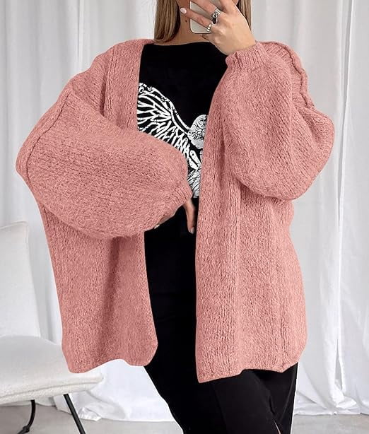 Womens Oversized Cardigan Sweaters Fall Long Lantern Sleeve Knit Open Front Lightweight Sweater