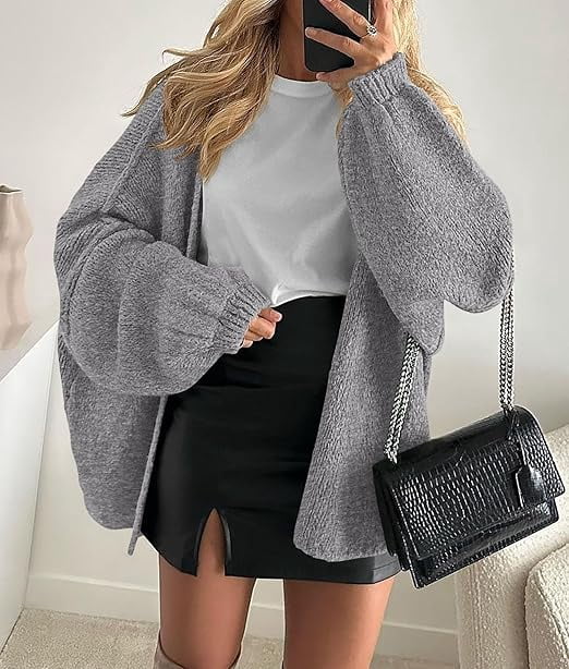 Womens Oversized Cardigan Sweaters Fall Long Lantern Sleeve Knit Open Front Lightweight Sweater