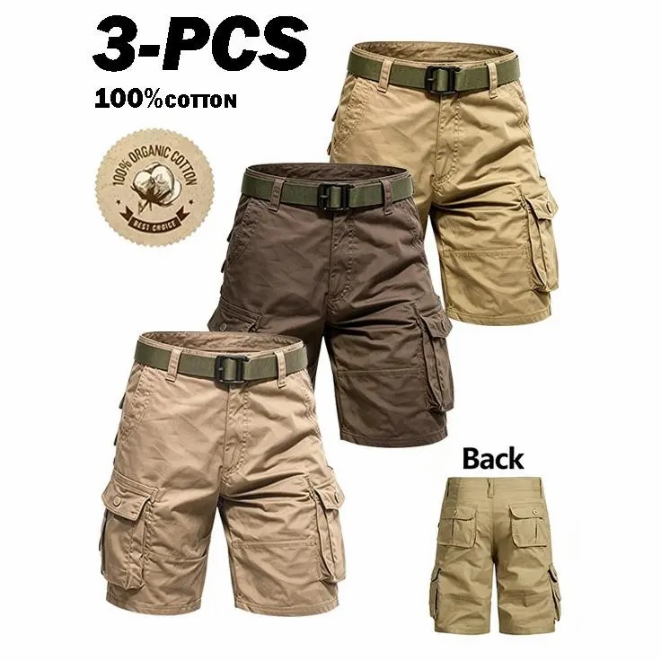 3-Pack Men's Tactical Cargo Shorts – Multi-Pocket Outdoor Hiking Shorts