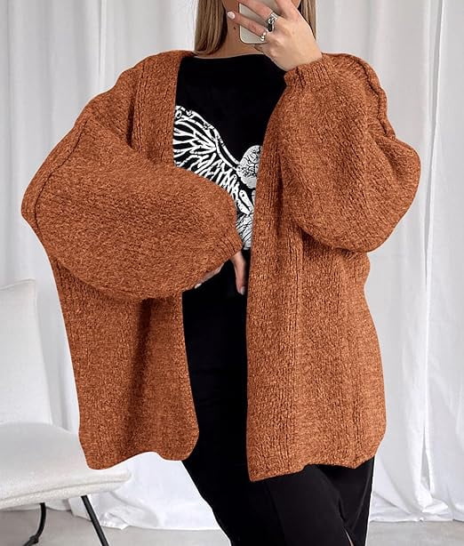 Womens Oversized Cardigan Sweaters Fall Long Lantern Sleeve Knit Open Front Lightweight Sweater