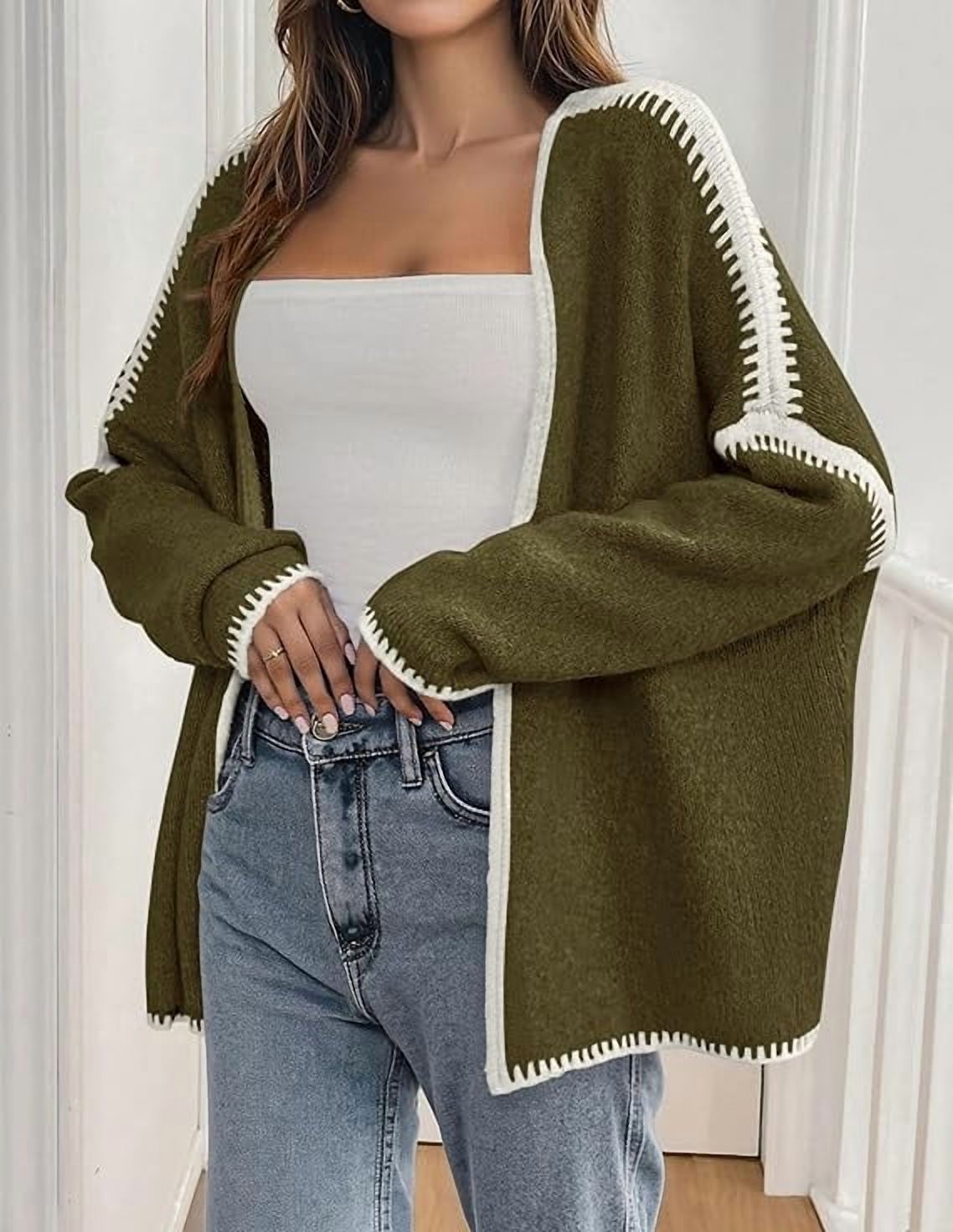 Womens Oversized Cardigan Sweaters Fall Long Lantern Sleeve Knit Open Front Lightweight Sweater