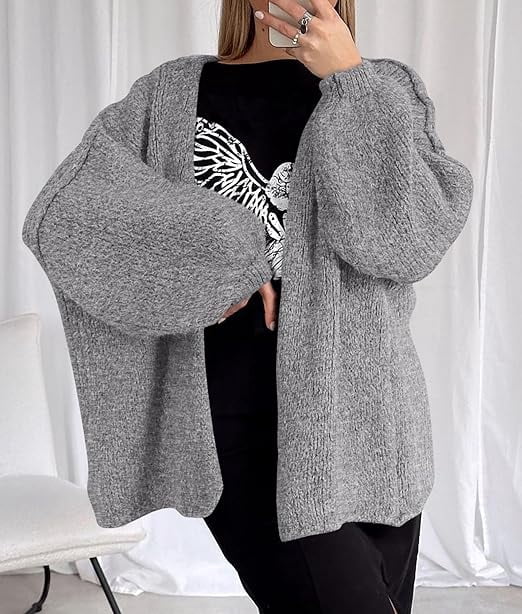Womens Oversized Cardigan Sweaters Fall Long Lantern Sleeve Knit Open Front Lightweight Sweater