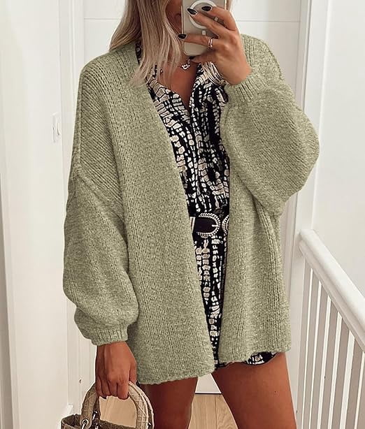 Womens Oversized Cardigan Sweaters Fall Long Lantern Sleeve Knit Open Front Lightweight Sweater