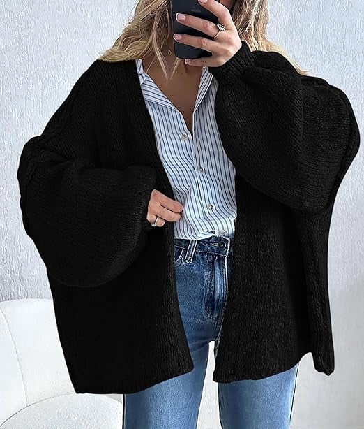 Womens Oversized Cardigan Sweaters Fall Long Lantern Sleeve Knit Open Front Lightweight Sweater