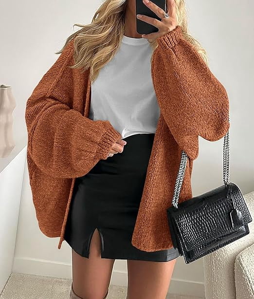 Womens Oversized Cardigan Sweaters Fall Long Lantern Sleeve Knit Open Front Lightweight Sweater
