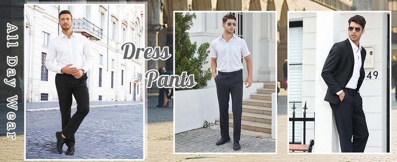 Alimens&Gentle Men's Stretch Dress Pants No Iron Golf Pants Expandable Waist Flat Front Business Casual Pants Formal Black