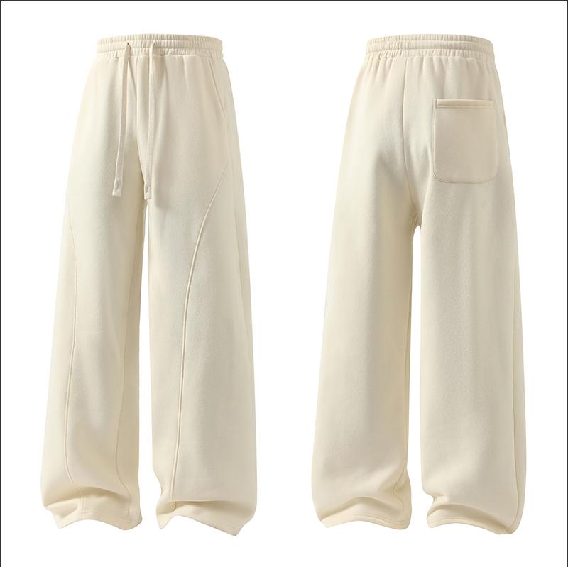 summervibes Men's Solid-Color Drawstring Pants with Curved Blade Design—relaxed fit suitable for all seasons. Street-style men's trousers perfect for everyday wear and layering. Menswear Beige daily wear pant