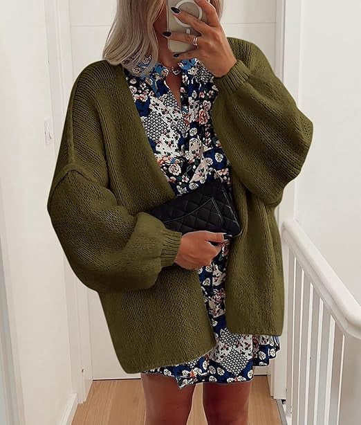 Womens Oversized Cardigan Sweaters Fall Long Lantern Sleeve Knit Open Front Lightweight Sweater