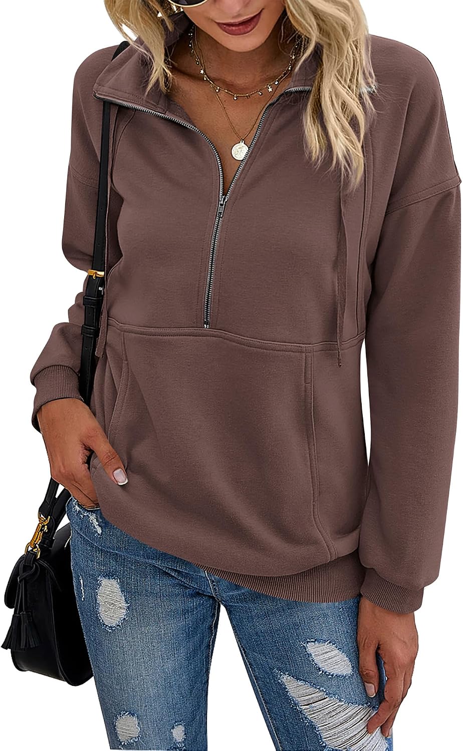 Women's Casual Long Sleeve Sweatshirt Half Zip Pullover Tops