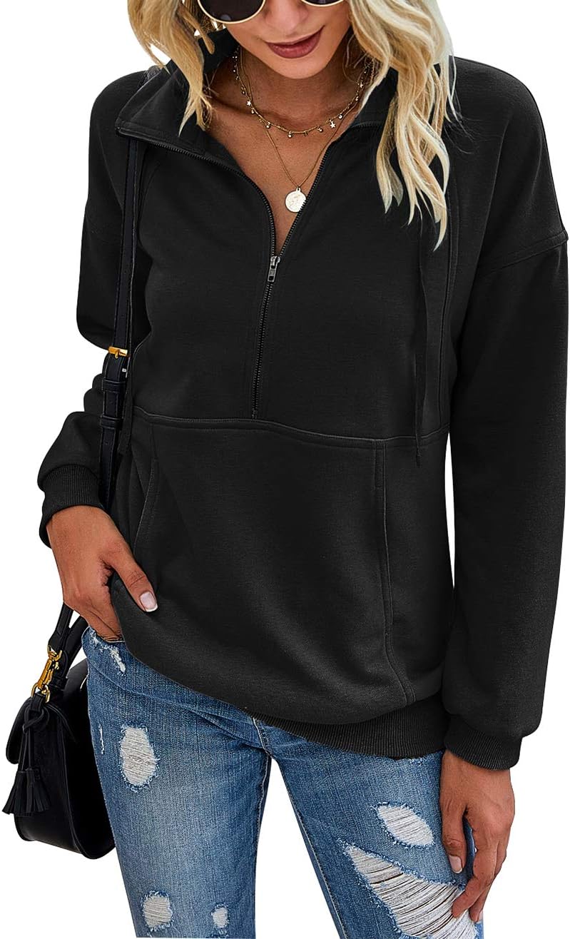 Women's Casual Long Sleeve Sweatshirt Half Zip Pullover Tops