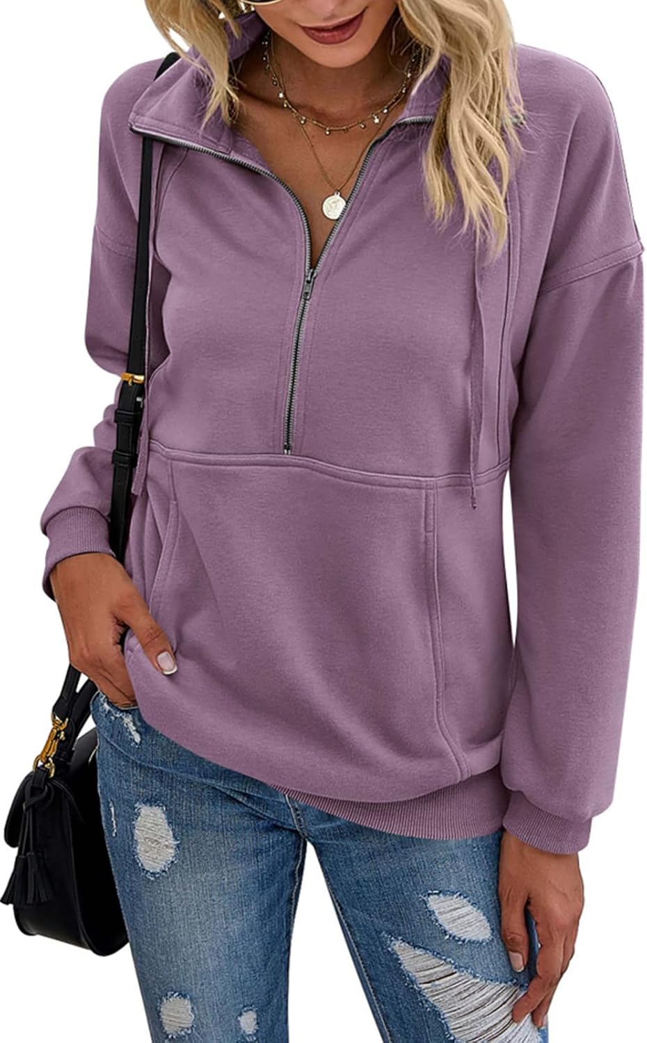 Women's Casual Long Sleeve Sweatshirt Half Zip Pullover Tops
