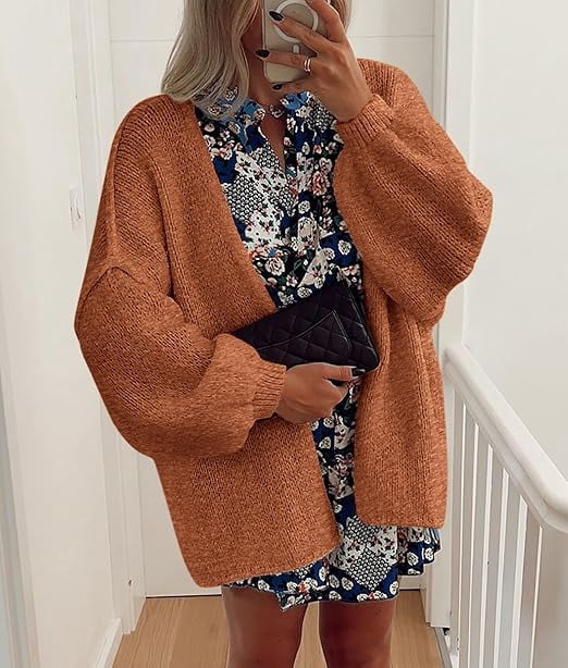Womens Oversized Cardigan Sweaters Fall Long Lantern Sleeve Knit Open Front Lightweight Sweater