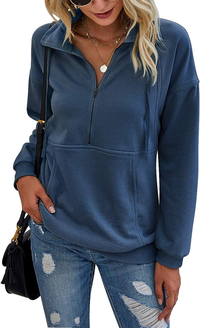 Women's Casual Long Sleeve Sweatshirt Half Zip Pullover Tops