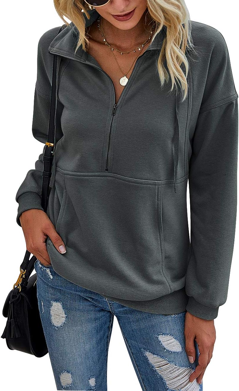 Women's Casual Long Sleeve Sweatshirt Half Zip Pullover Tops