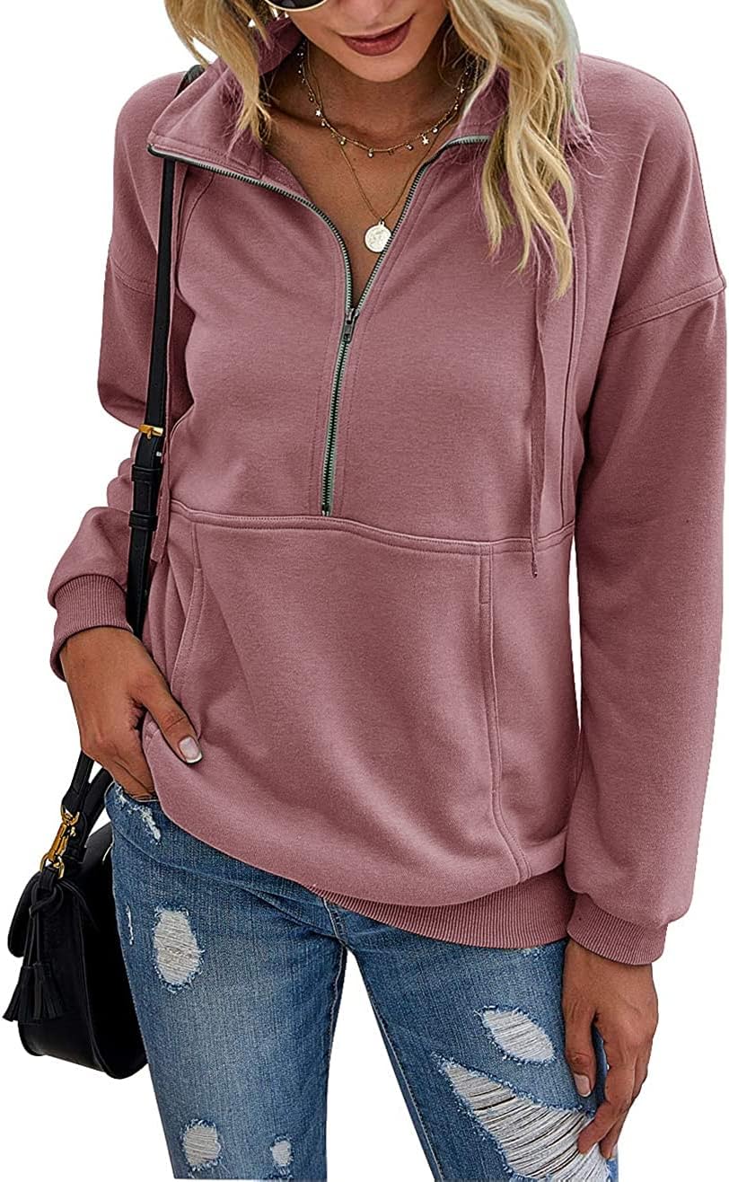Women's Casual Long Sleeve Sweatshirt Half Zip Pullover Tops