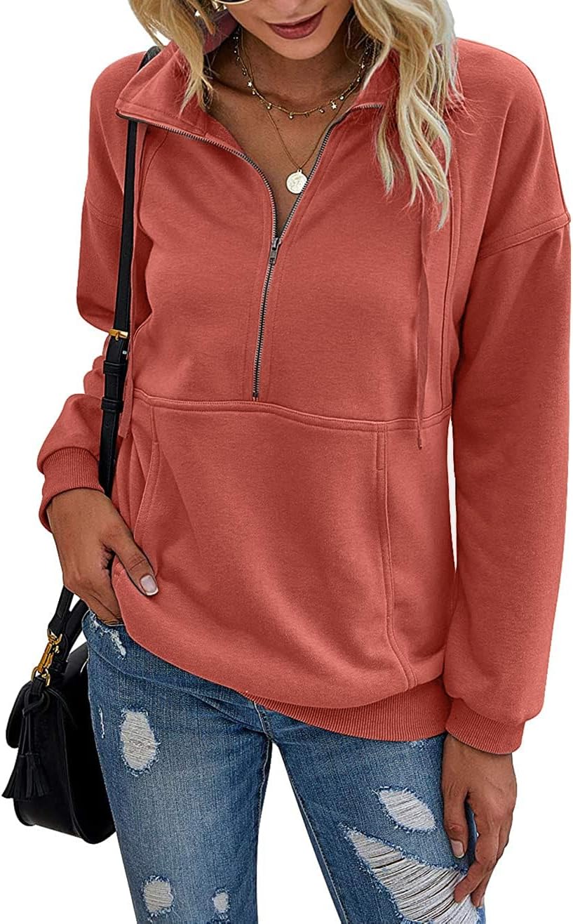 Women's Casual Long Sleeve Sweatshirt Half Zip Pullover Tops