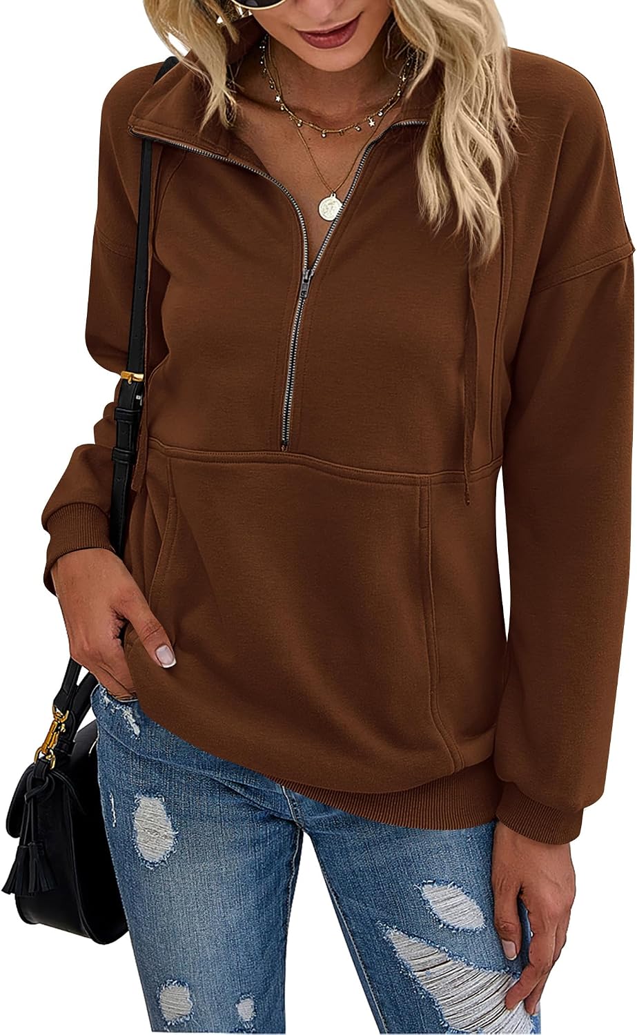 Women's Casual Long Sleeve Sweatshirt Half Zip Pullover Tops