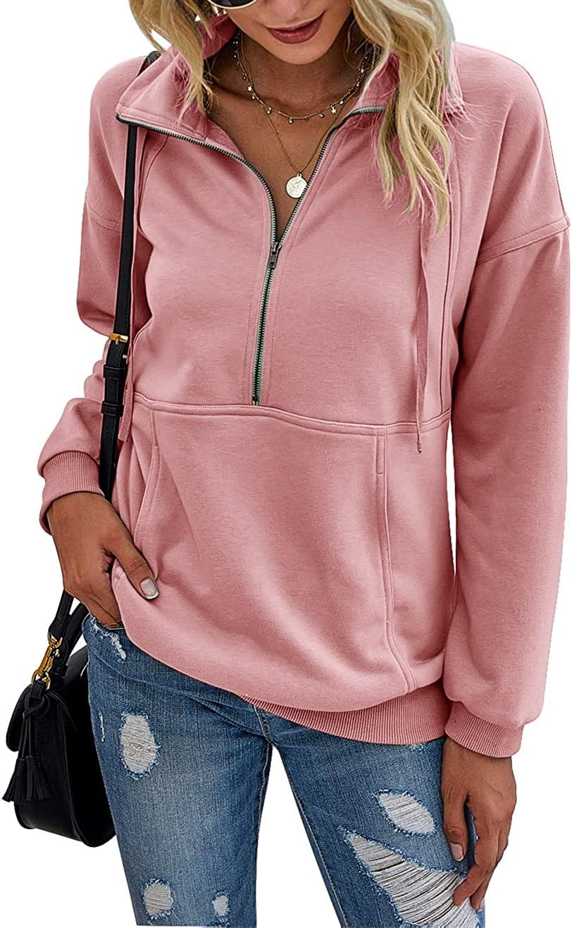 Women's Casual Long Sleeve Sweatshirt Half Zip Pullover Tops