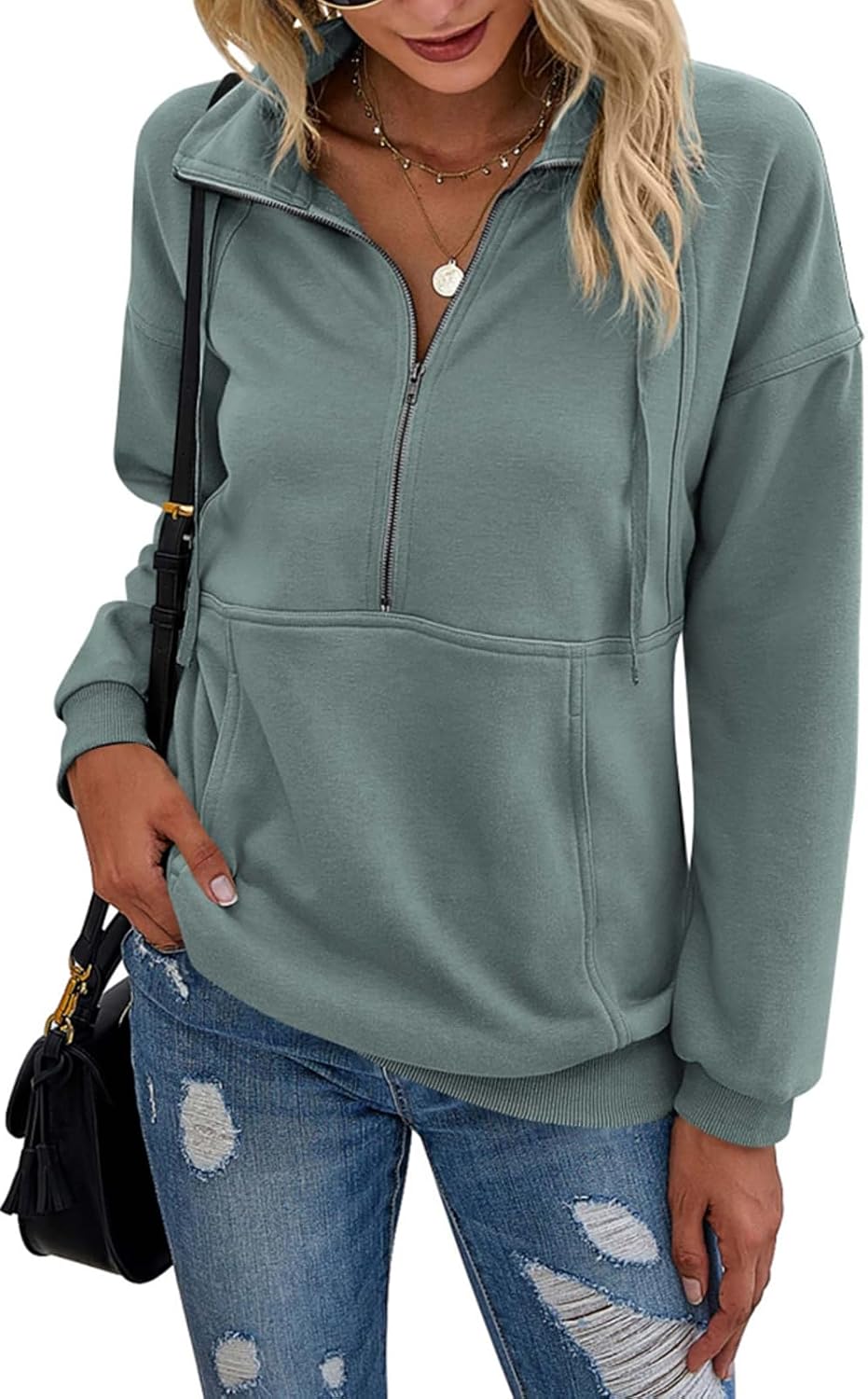 Women's Casual Long Sleeve Sweatshirt Half Zip Pullover Tops