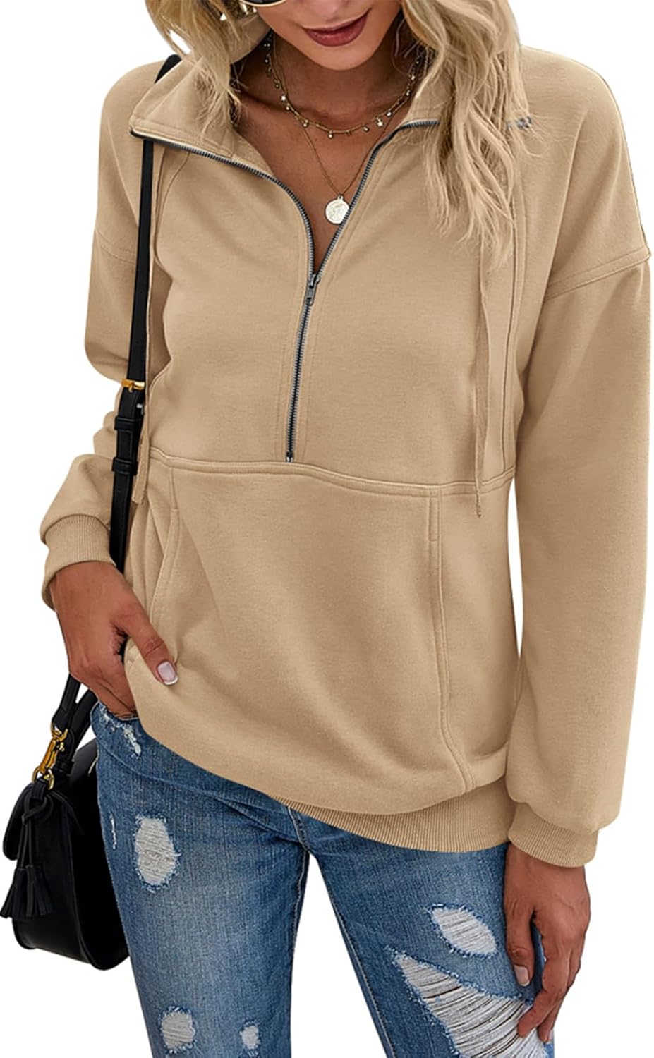Women's Casual Long Sleeve Sweatshirt Half Zip Pullover Tops