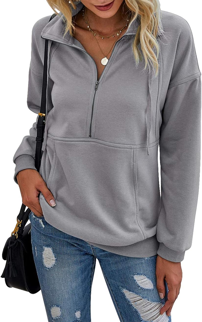 Women's Casual Long Sleeve Sweatshirt Half Zip Pullover Tops