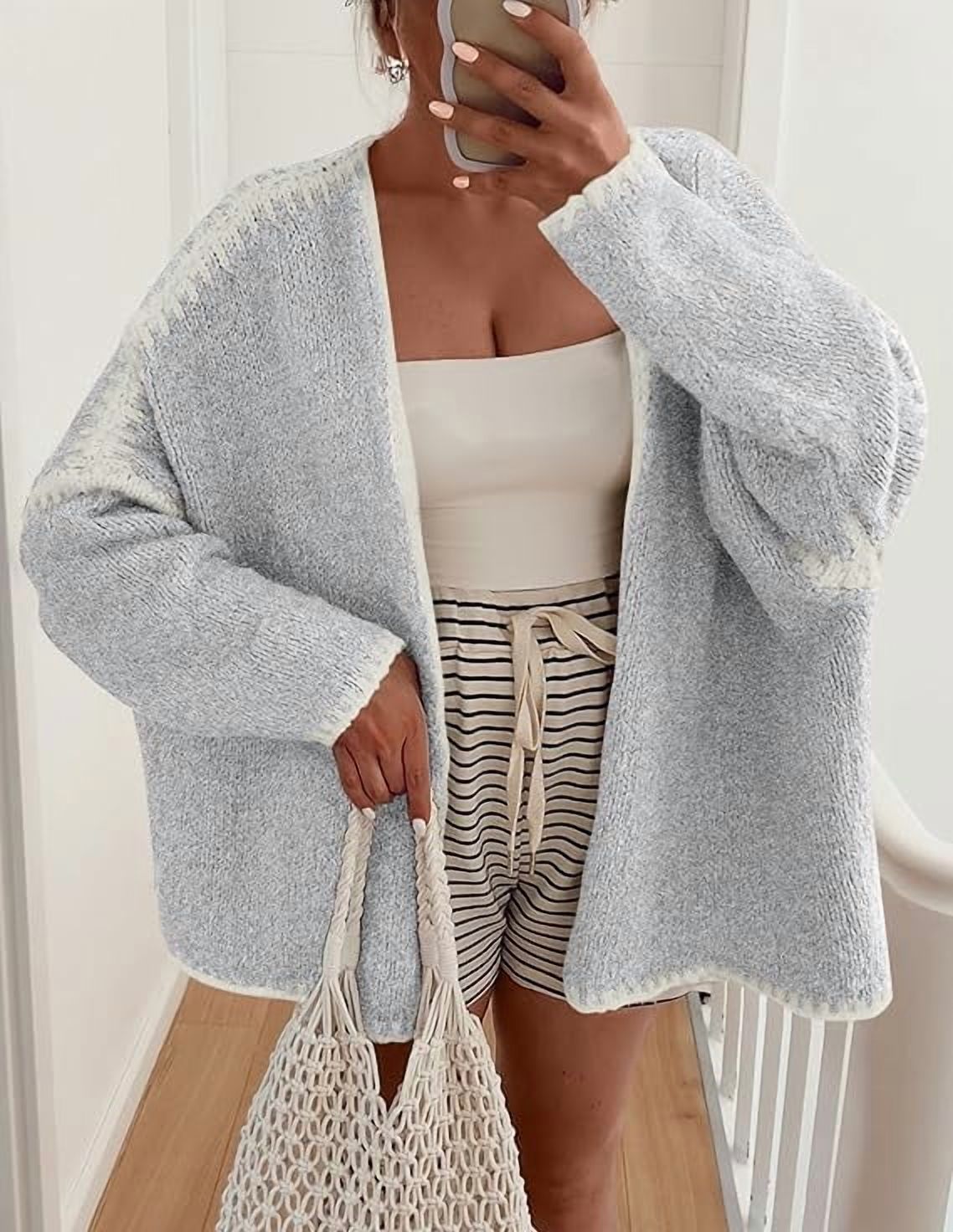 Womens Oversized Cardigan Sweaters Fall Long Lantern Sleeve Knit Open Front Lightweight Sweater