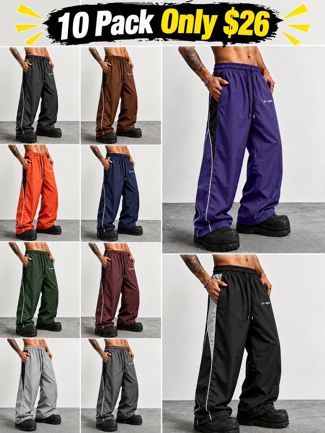 Men's Reflective Strip Wide Leg Casual Pants