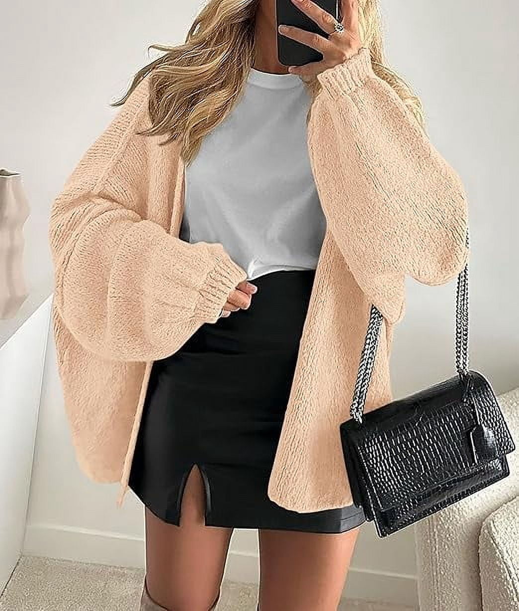 Womens Oversized Cardigan Sweaters Fall Long Lantern Sleeve Knit Open Front Lightweight Sweater