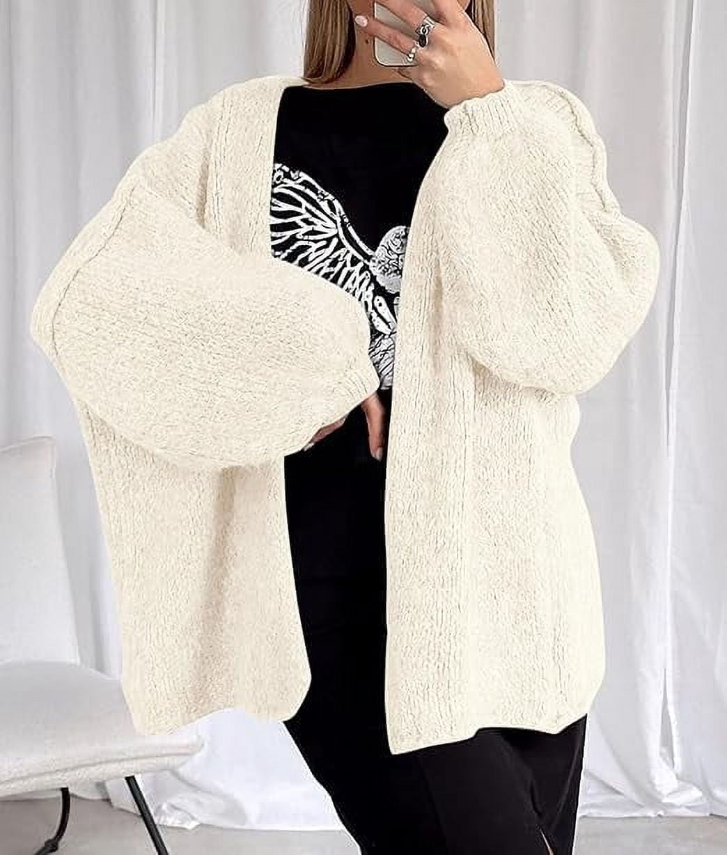 Womens Oversized Cardigan Sweaters Fall Long Lantern Sleeve Knit Open Front Lightweight Sweater