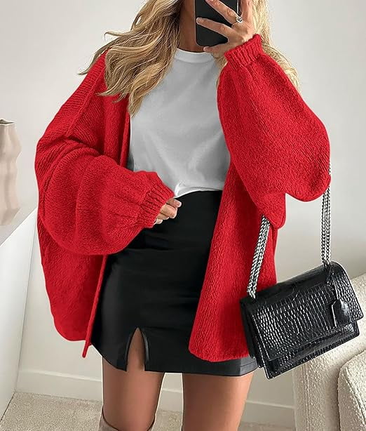 Womens Oversized Cardigan Sweaters Fall Long Lantern Sleeve Knit Open Front Lightweight Sweater