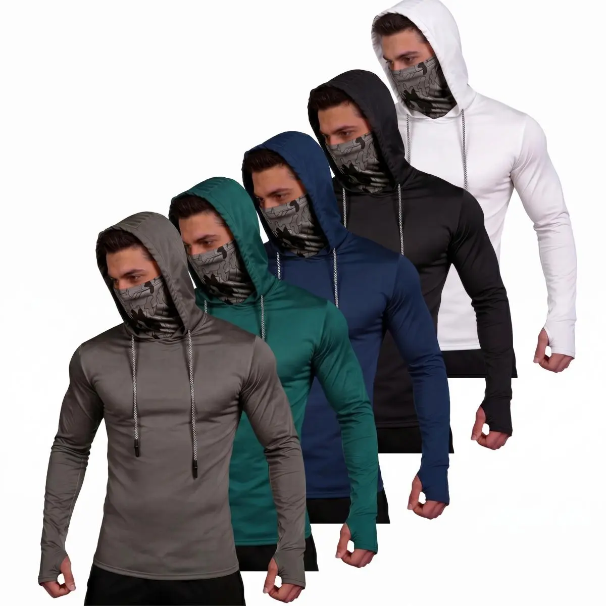 5-Pack Men's UPF 50+ Sun Protection Hoodie Shirts with Face Cover & Thumb Holes