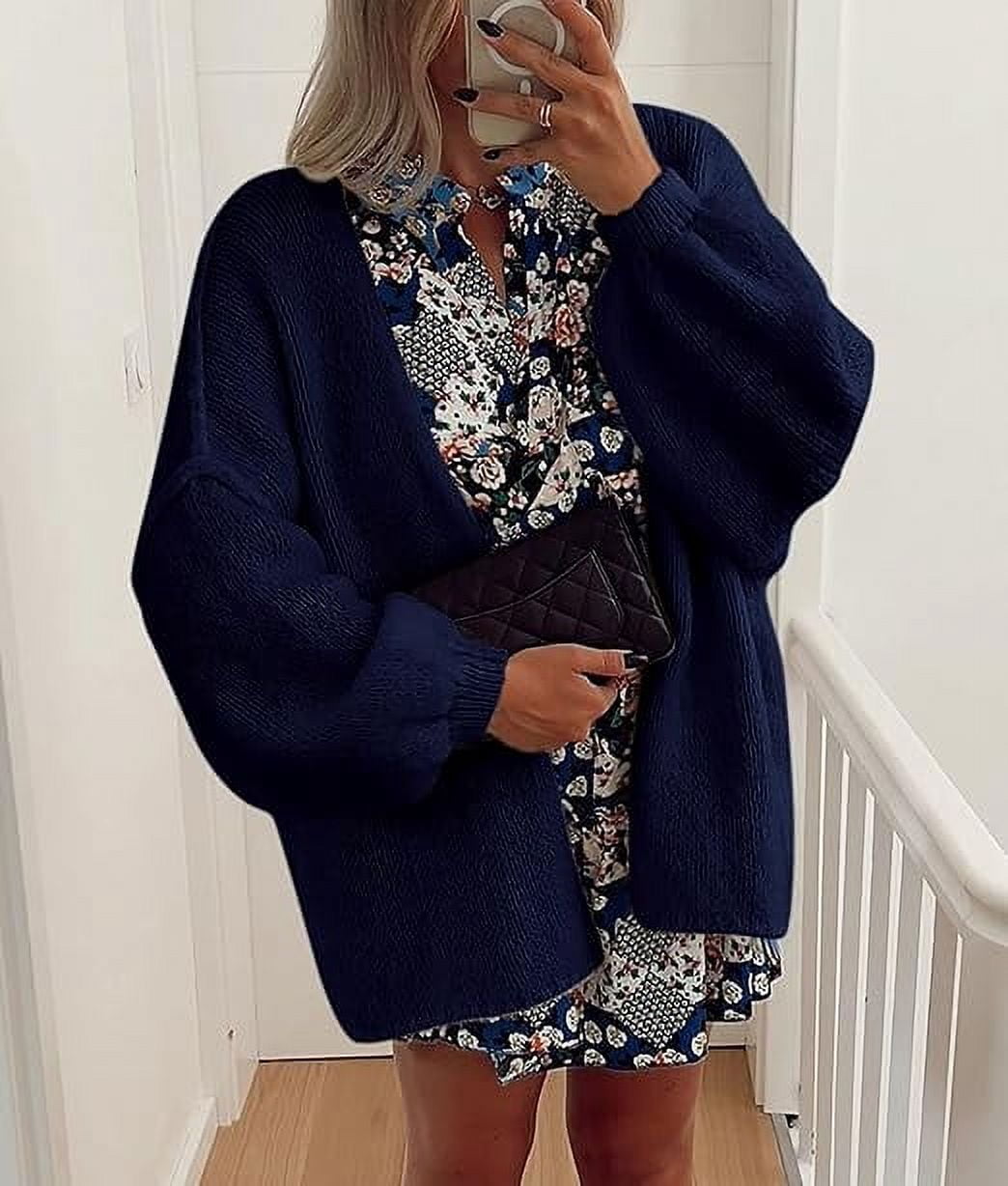 Womens Oversized Cardigan Sweaters Fall Long Lantern Sleeve Knit Open Front Lightweight Sweater