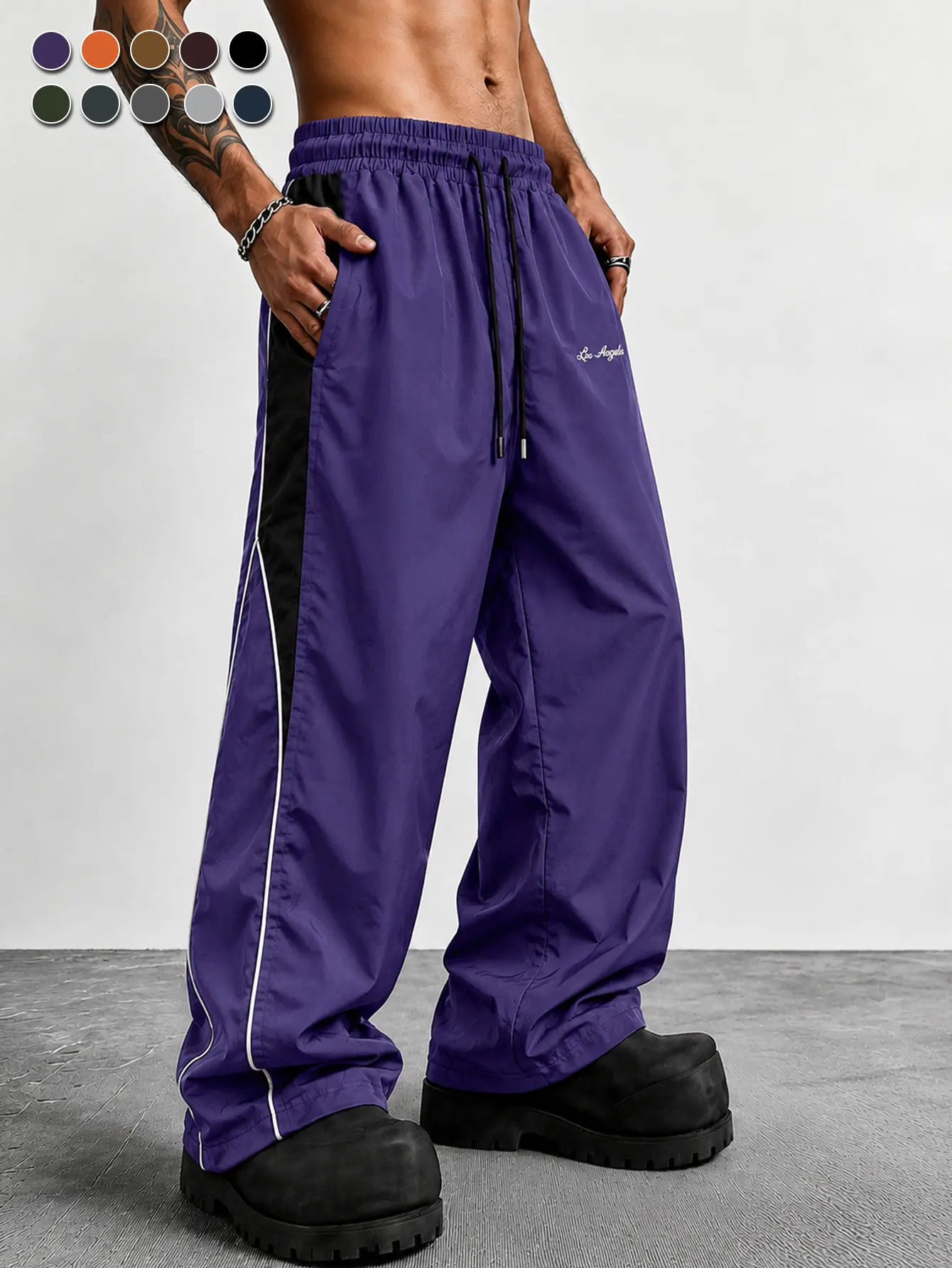 Men's Reflective Strip Wide Leg Casual Pants