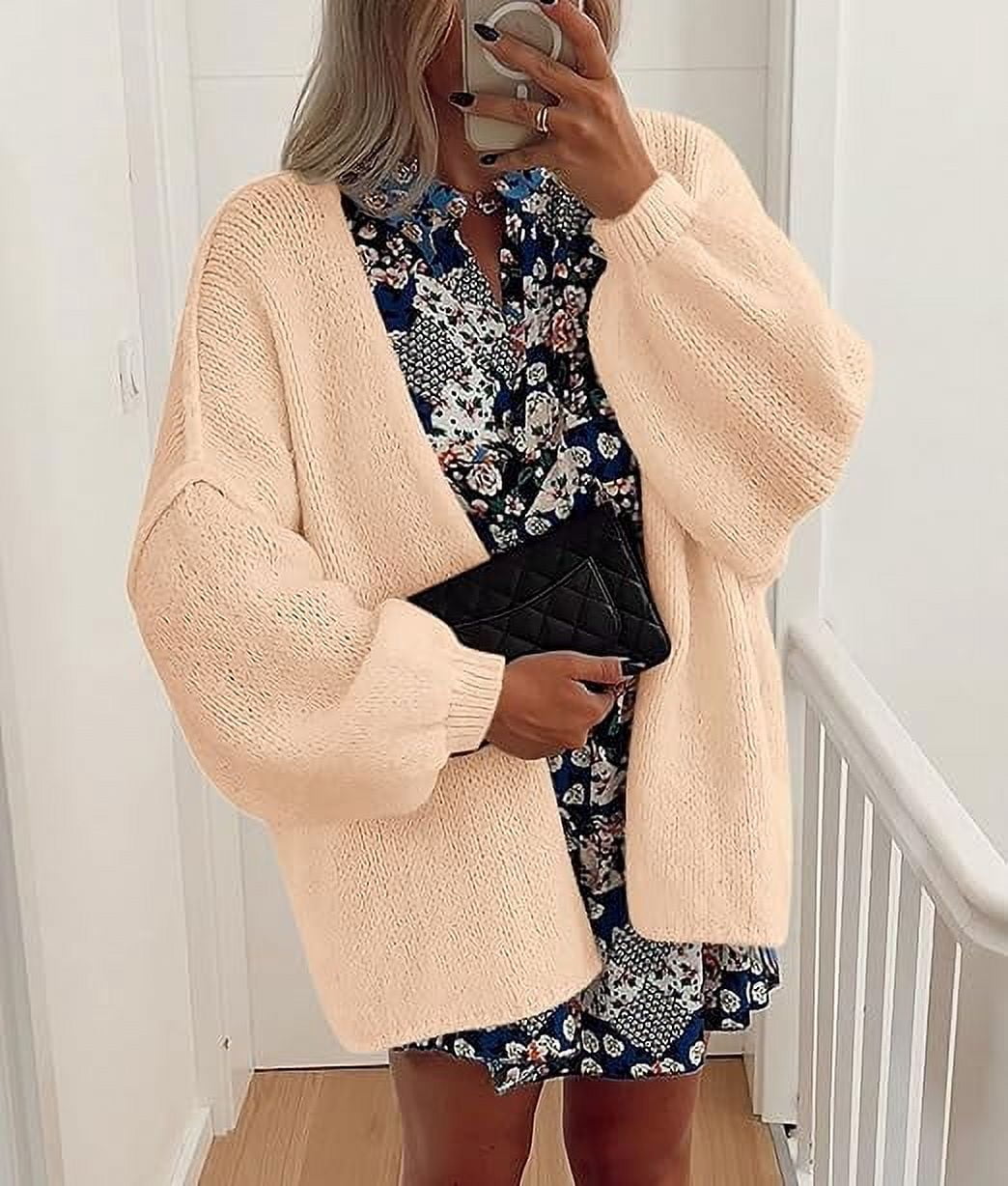 Womens Oversized Cardigan Sweaters Fall Long Lantern Sleeve Knit Open Front Lightweight Sweater