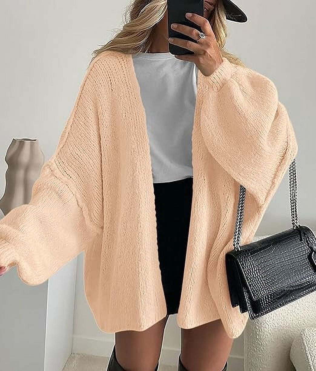 Womens Oversized Cardigan Sweaters Fall Long Lantern Sleeve Knit Open Front Lightweight Sweater