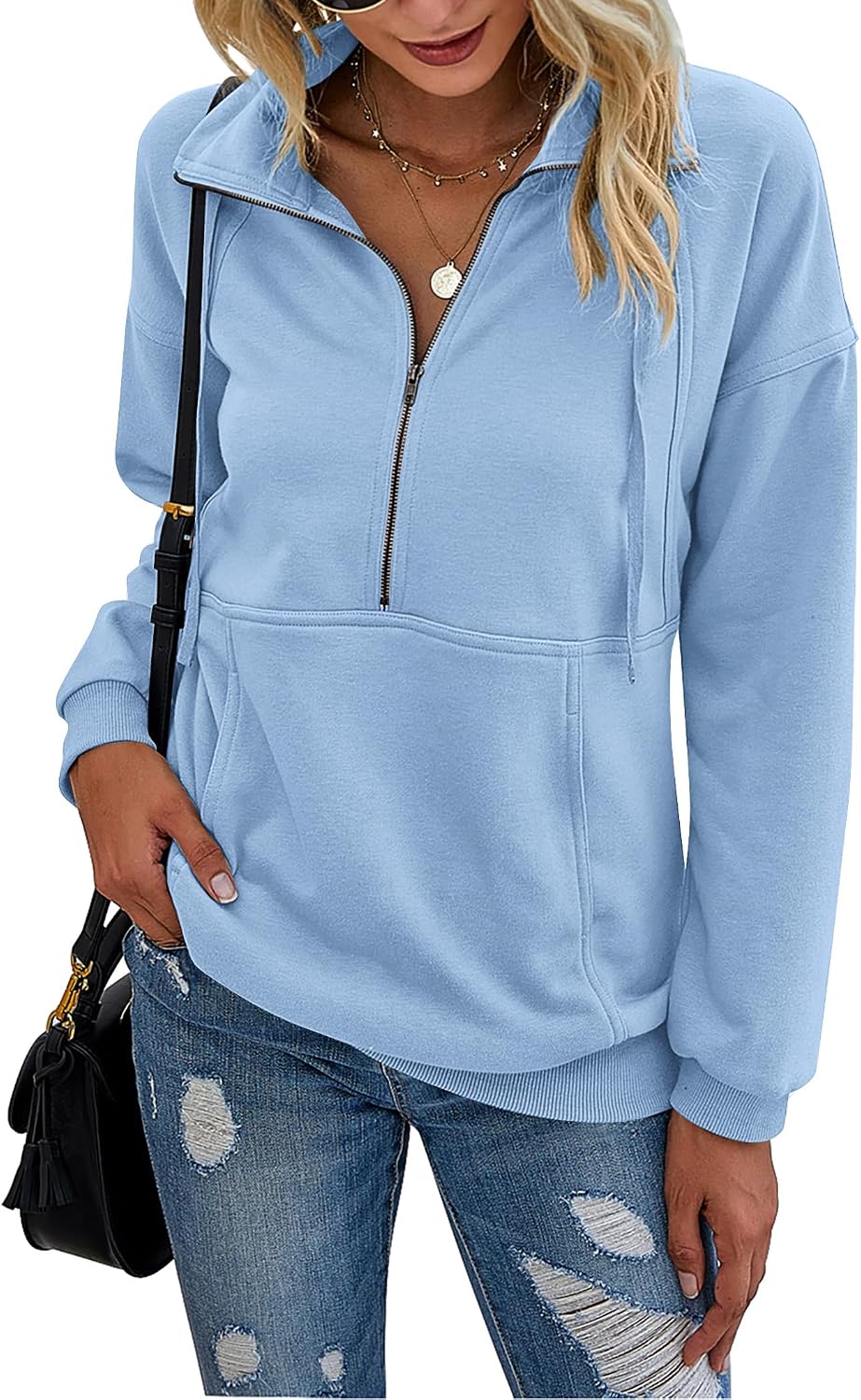 Women's Casual Long Sleeve Sweatshirt Half Zip Pullover Tops