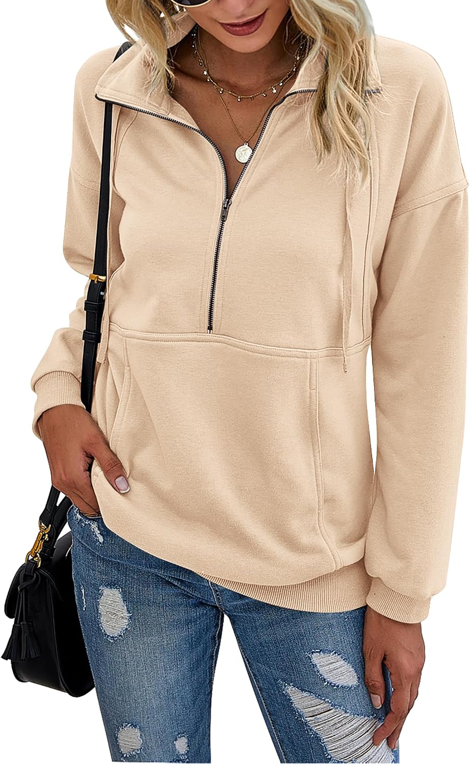 Women's Casual Long Sleeve Sweatshirt Half Zip Pullover Tops