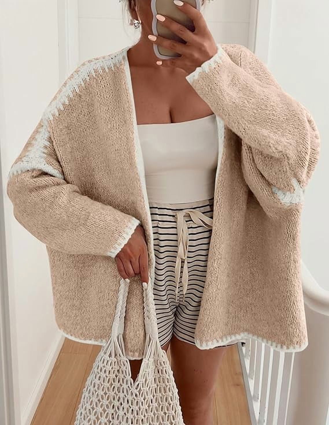 Womens Oversized Cardigan Sweaters Fall Long Lantern Sleeve Knit Open Front Lightweight Sweater