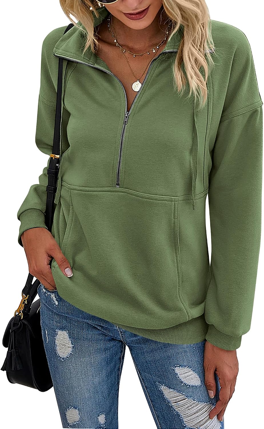 Women's Casual Long Sleeve Sweatshirt Half Zip Pullover Tops