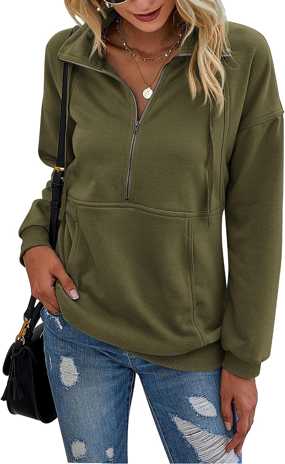 Women's Casual Long Sleeve Sweatshirt Half Zip Pullover Tops