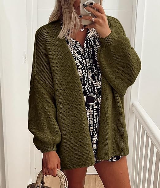 Womens Oversized Cardigan Sweaters Fall Long Lantern Sleeve Knit Open Front Lightweight Sweater