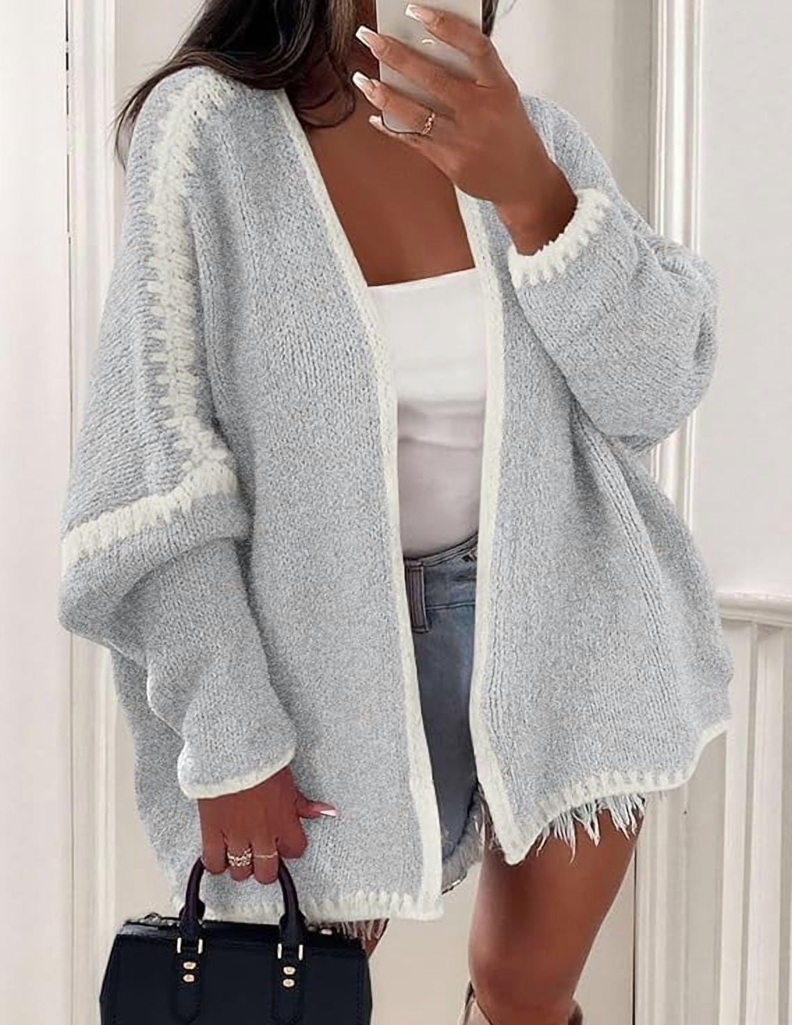 Womens Oversized Cardigan Sweaters Fall Long Lantern Sleeve Knit Open Front Lightweight Sweater