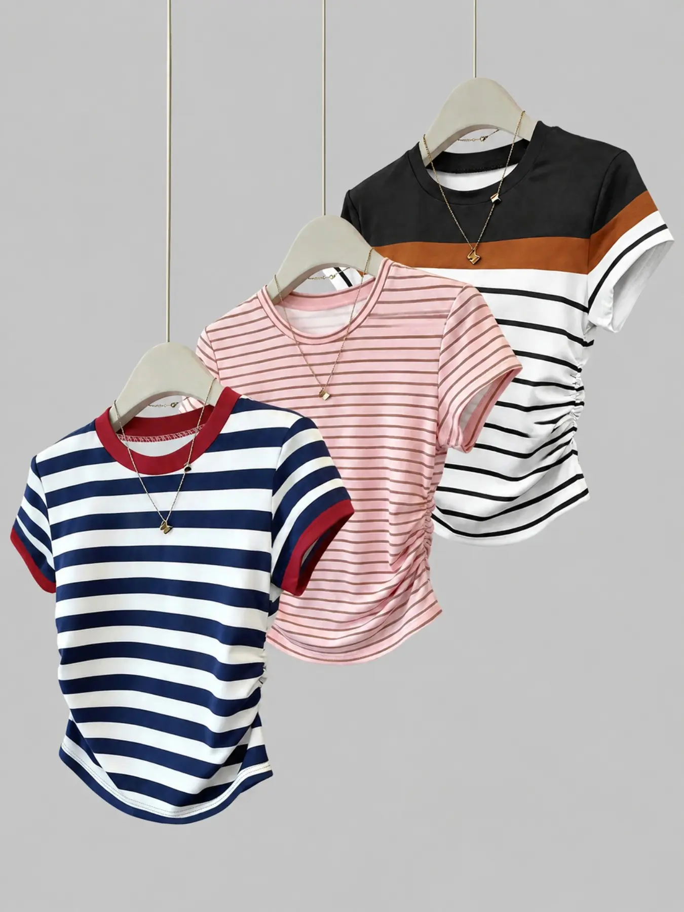 3-Pack Women's Floral Pleated Slim Fit T-Shirts – Cute Summer Casual Tops