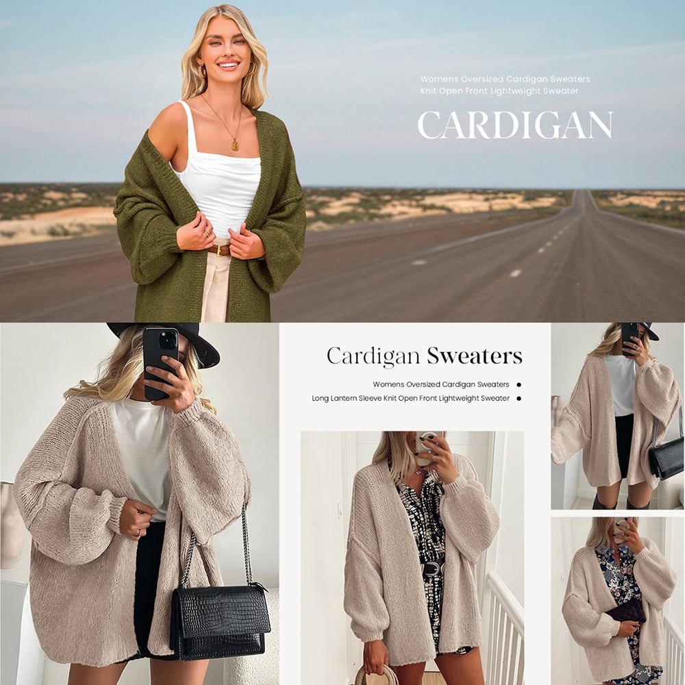 Womens Oversized Cardigan Sweaters Fall Long Lantern Sleeve Knit Open Front Lightweight Sweater