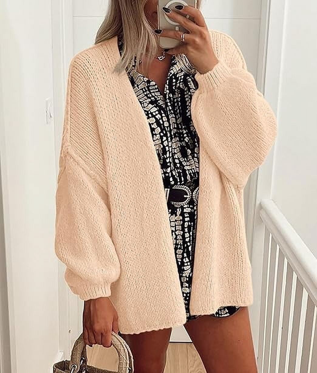 Womens Oversized Cardigan Sweaters Fall Long Lantern Sleeve Knit Open Front Lightweight Sweater