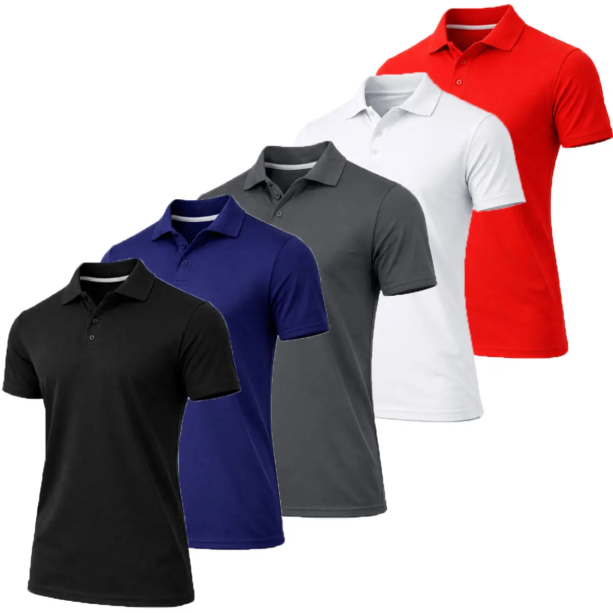 Men's Dry Fit Moisture-Wicking Polo Shirt 5-Pack
