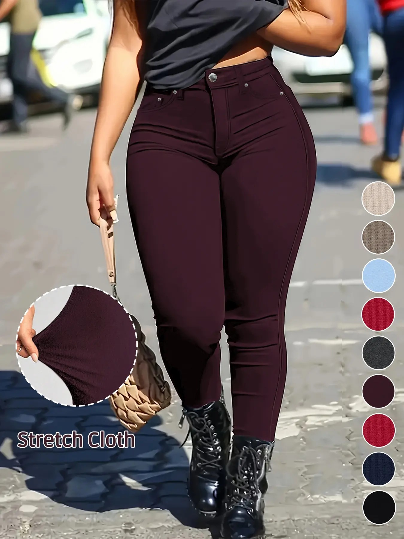 Women's High Stretch Button-Fly Skinny Pants with Pockets