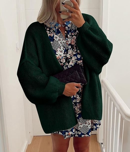 Womens Oversized Cardigan Sweaters Fall Long Lantern Sleeve Knit Open Front Lightweight Sweater