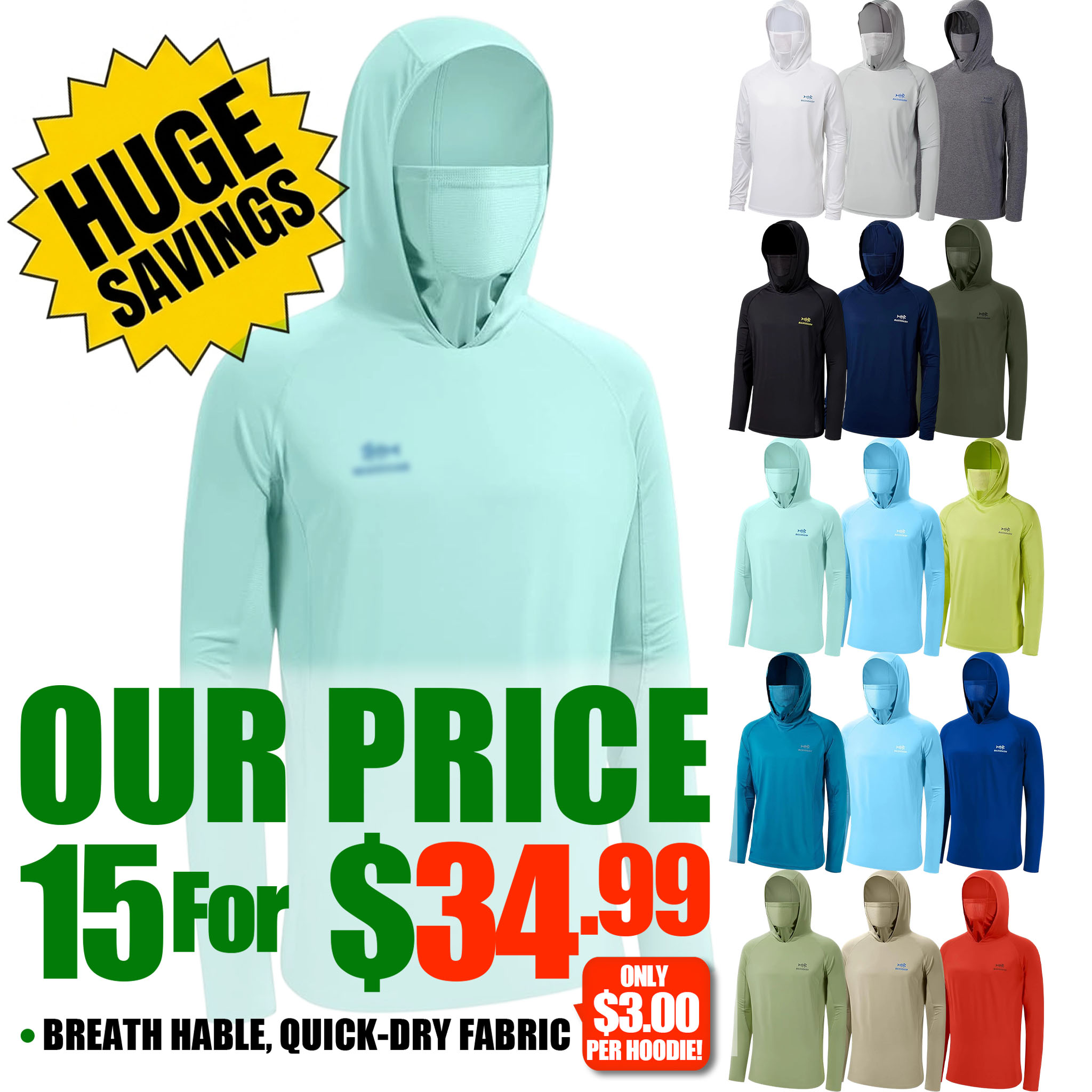[Copy]🔥 HOT SALE 📦 8-PACK DEAL ☀️☀️☀️UPF 50+ Men’s Long Sleeve Fishing Shirt with Mask UV Neck Gaiter Hoodie