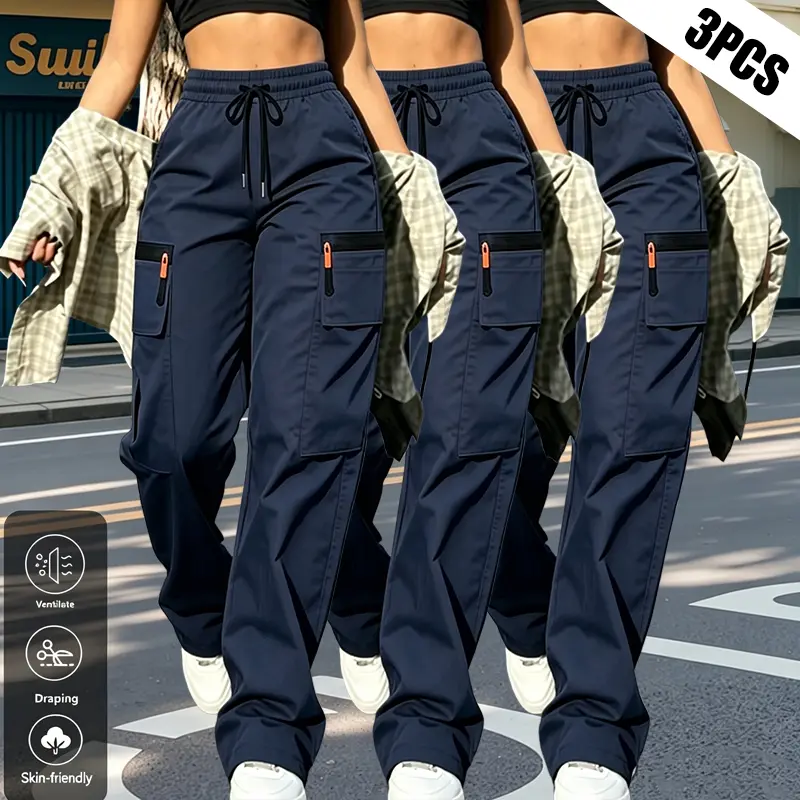 Women's Cargo Pants — Loose Fit Utility Pants with Zipper Pockets